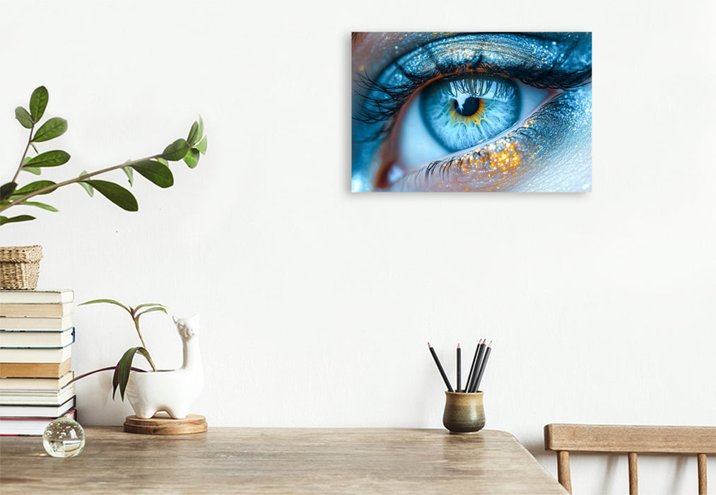 Premium Textil-Leinwand Himmelblaue Augen mit glitzernder Iris