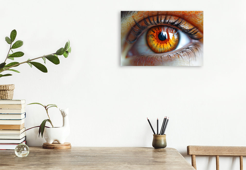 Premium Textil-Leinwand Feuerorange Augen mit warmen Iris-Tönen