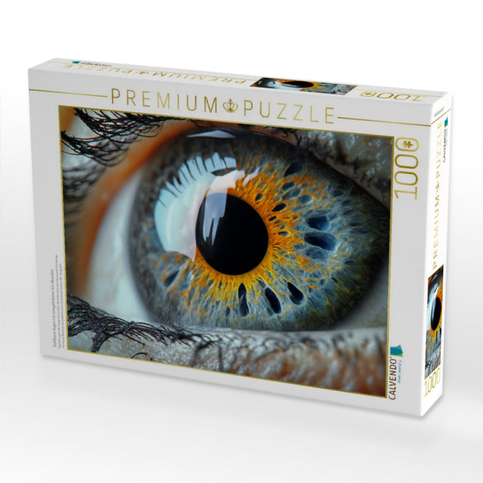 Stahlblaue Augen mit orangefarbenen Iris-Akzenten - CALVENDO Foto-Puzzle'