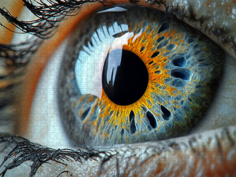 Stahlblaue Augen mit orangefarbenen Iris-Akzenten - CALVENDO Foto-Puzzle'