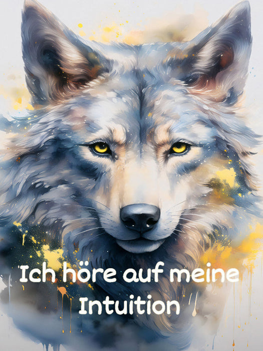 Hör auf deine Intuition mit dem Wolf im Aquarell Stil - CALVENDO Foto-Puzzle'