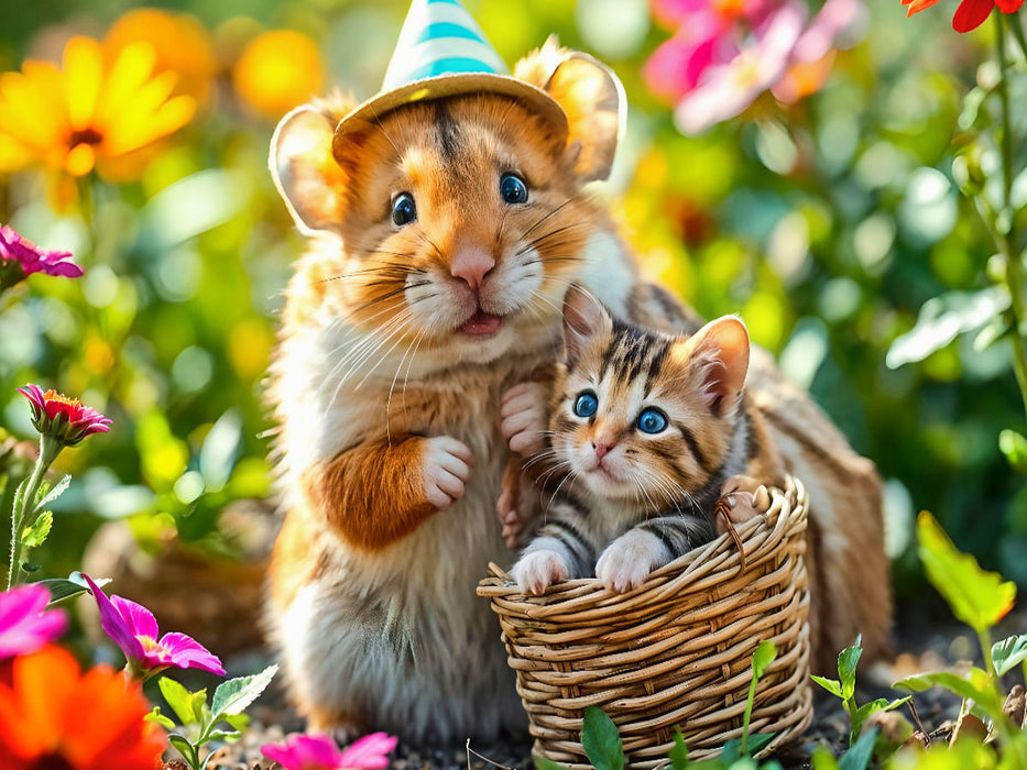 Hamster mit seinem Kätzchen im Garten - CALVENDO Foto-Puzzle'