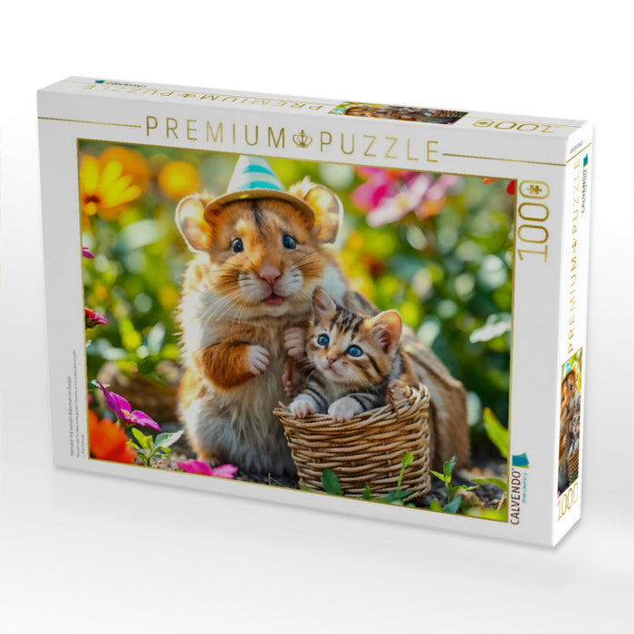 Hamster mit seinem Kätzchen im Garten - CALVENDO Foto-Puzzle'