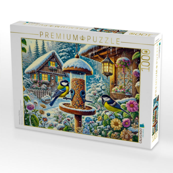 Kohlmeisen am Futterhaus - CALVENDO Foto-Puzzle'