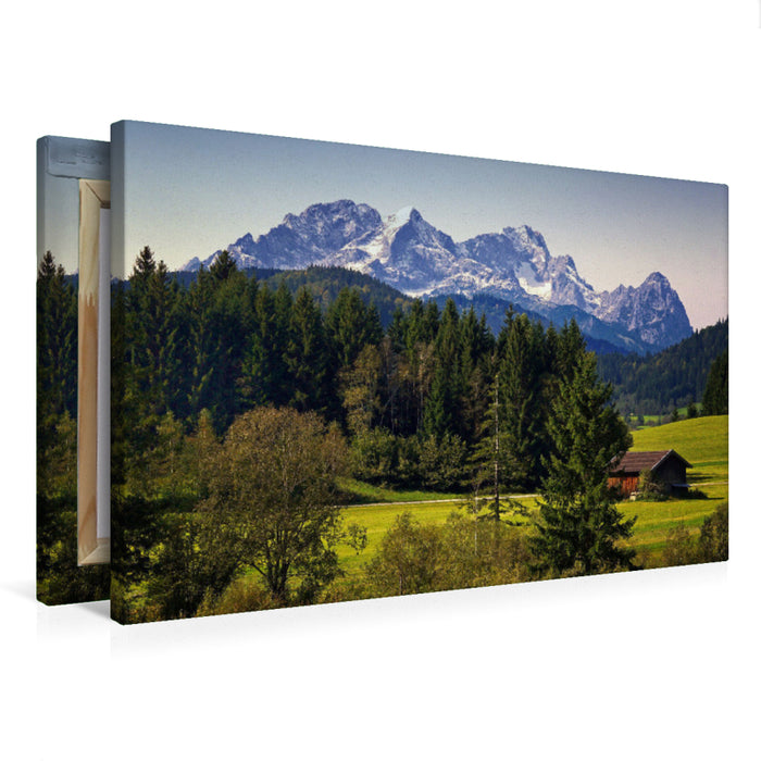 Premium Textil-Leinwand Blick auf die Alpspitze und Zugspitze.