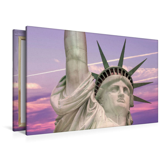 Premium Textil-Leinwand NEW YORK CITY Freiheitsstatue bei Sonnenuntergang