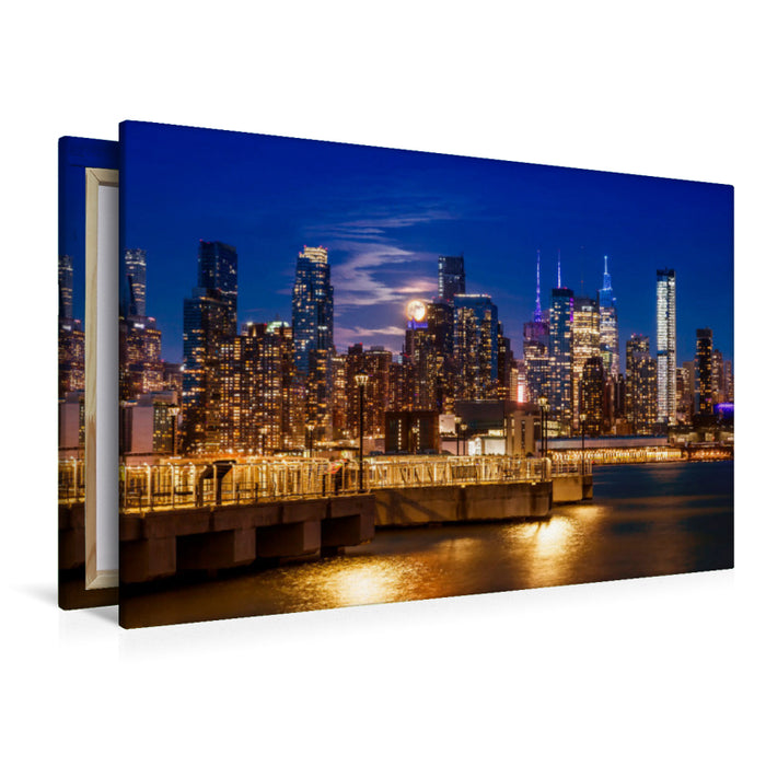 Premium Textil-Leinwand NYC Midtown Manhattan Skyline mit Vollmond