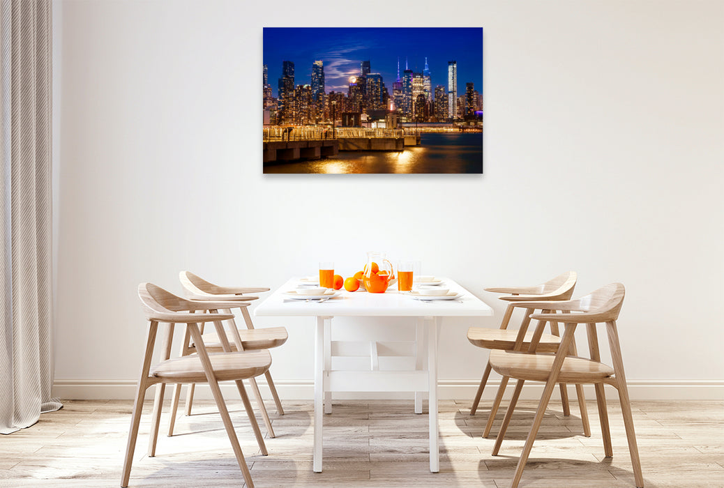 Premium Textil-Leinwand NYC Midtown Manhattan Skyline mit Vollmond