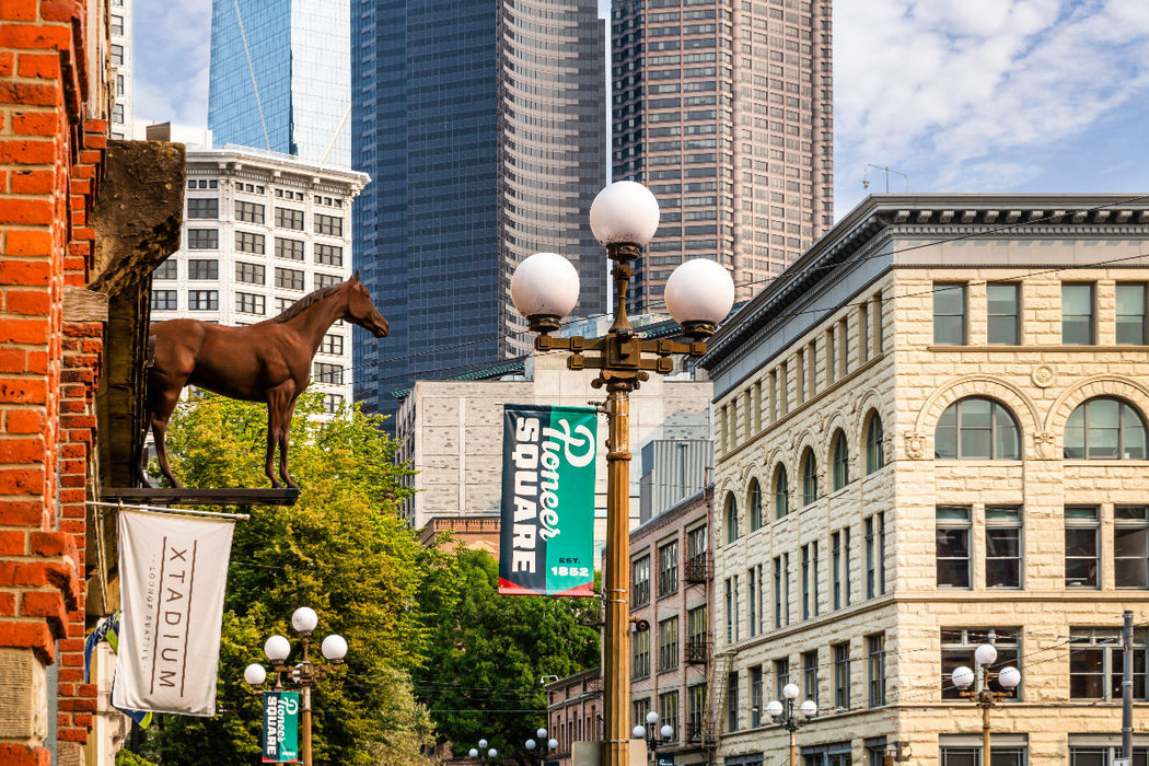 Premium Textil-Leinwand Historischer Pioneer Square District in Seattle