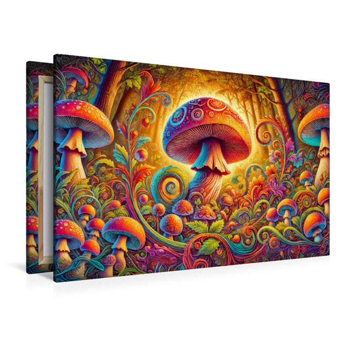 Premium Textil-Leinwand Märchenpilz in magischer Welt einer traumhaften Fantasielandschaft