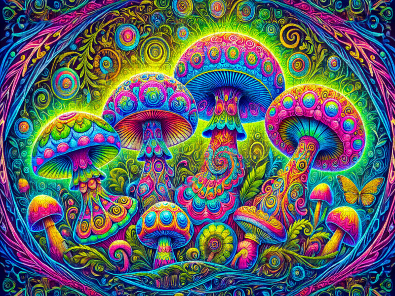 Leuchtendes Quartett aus Zauberpilzen - CALVENDO Foto-Puzzle'