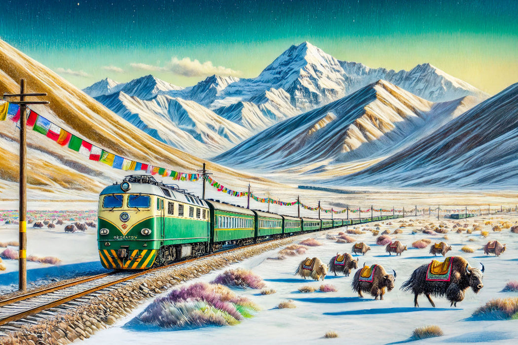 Premium Textil-Leinwand Zugreise durch die Höhen des Himalayas