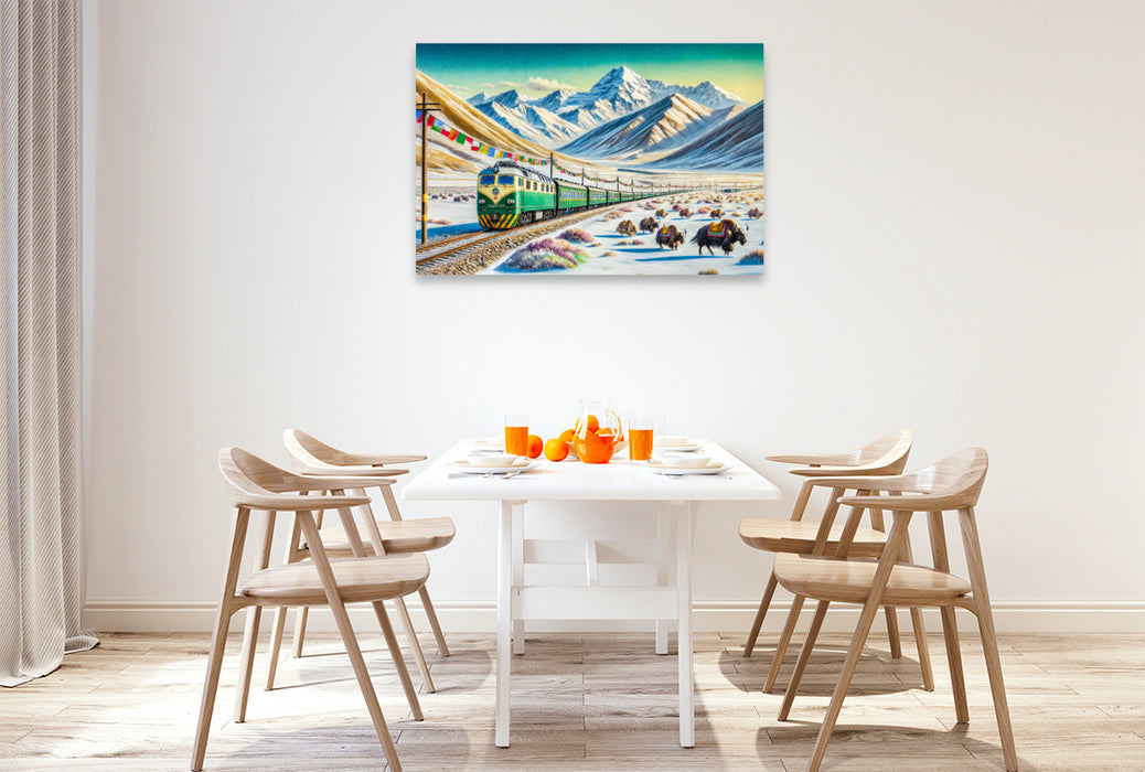 Premium Textil-Leinwand Zugreise durch die Höhen des Himalayas