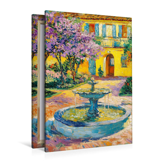 Premium Textil-Leinwand Brunnen im Hof
