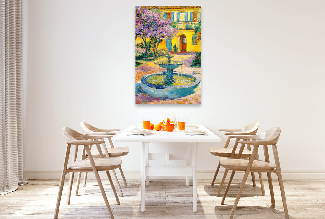 Premium Textil-Leinwand Brunnen im Hof