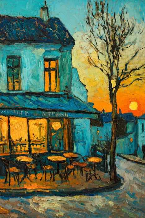 Premium Textil-Leinwand Cafè im November