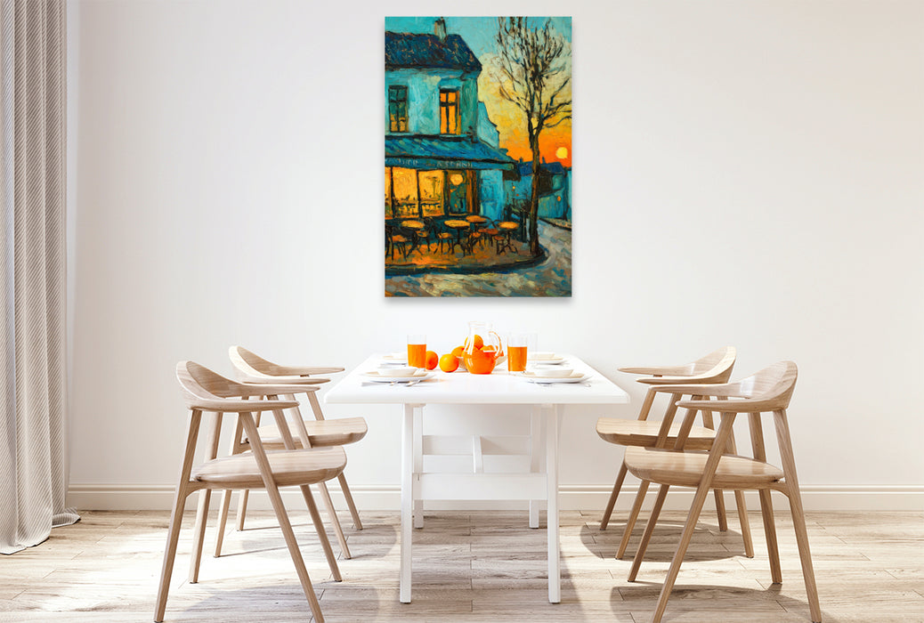 Premium Textil-Leinwand Cafè im November