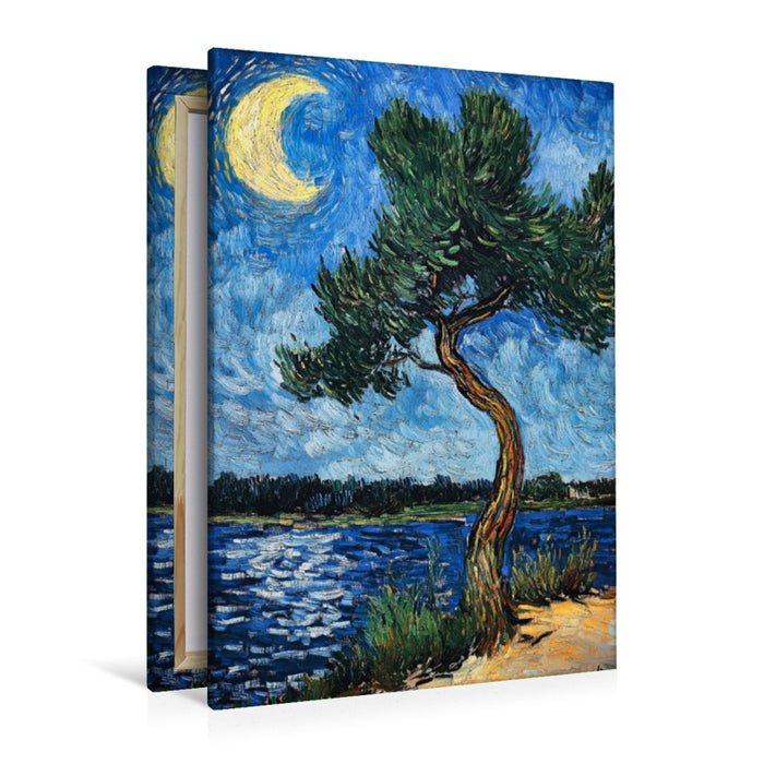 Premium Textil-Leinwand See im Mondschein