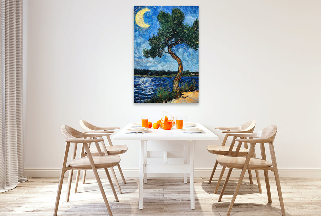 Premium Textil-Leinwand See im Mondschein