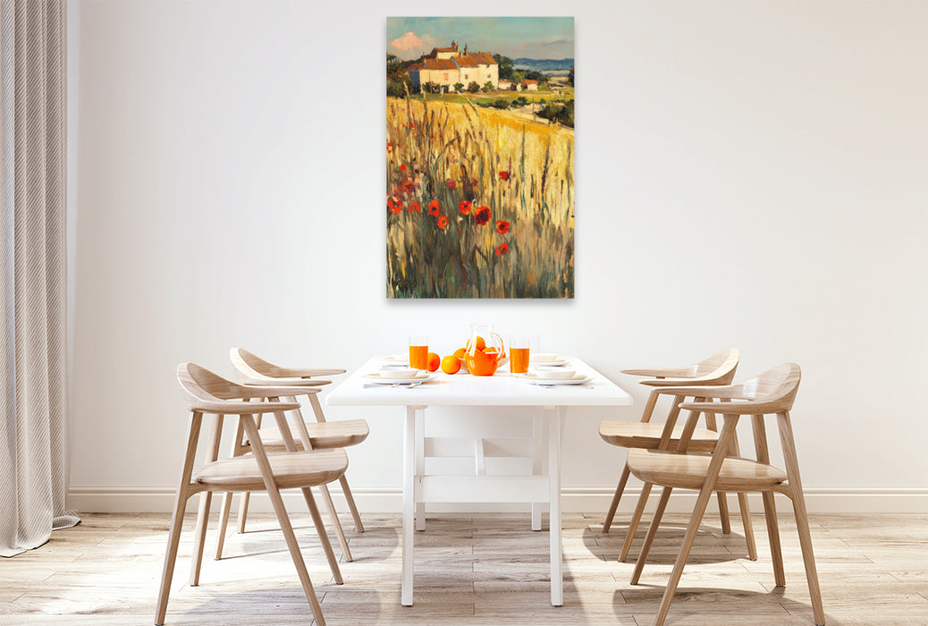 Premium Textil-Leinwand Klatschmohn im Kornfeld