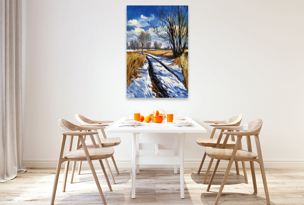 Premium Textil-Leinwand Winterweg