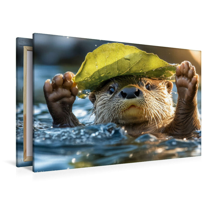 Premium Textil-Leinwand Fischotter