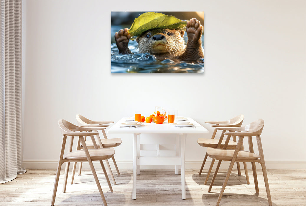 Premium Textil-Leinwand Fischotter