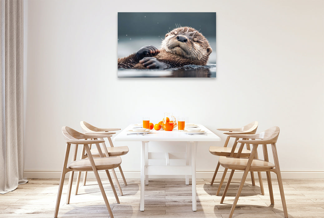 Premium Textil-Leinwand Fischotter