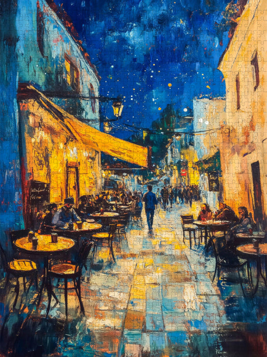 Caféterrasse am Abend KI - CALVENDO Foto-Puzzle'