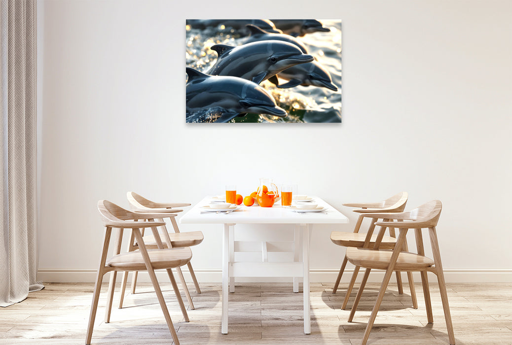 Premium Textil-Leinwand Delfine