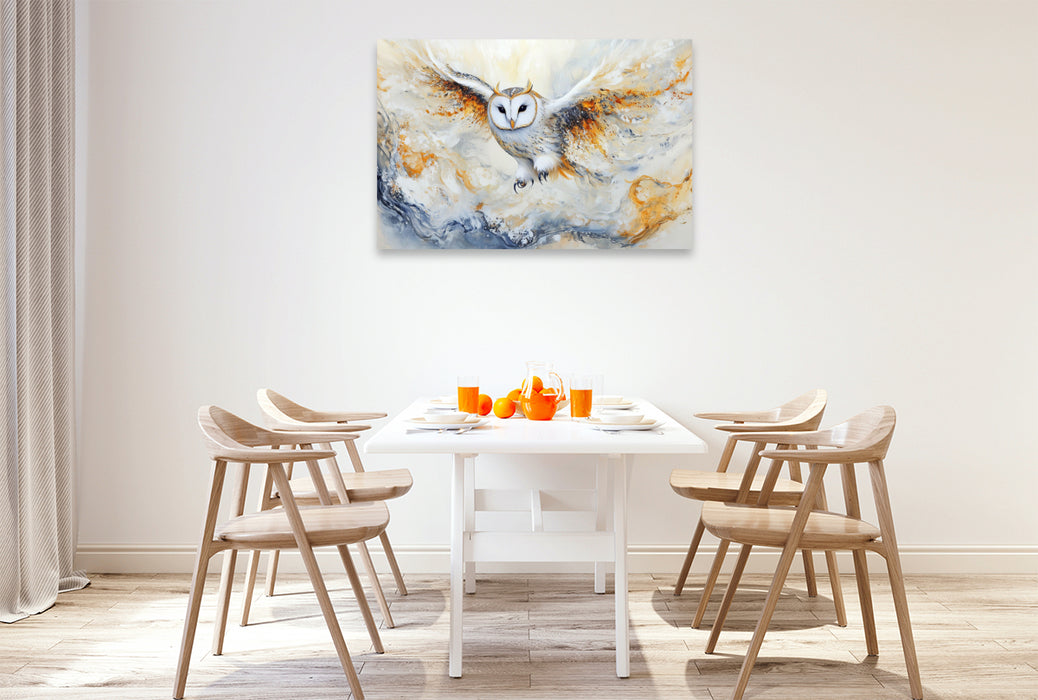 Premium Textil-Leinwand Die Eule – Wächterin des Wissens und der Nacht