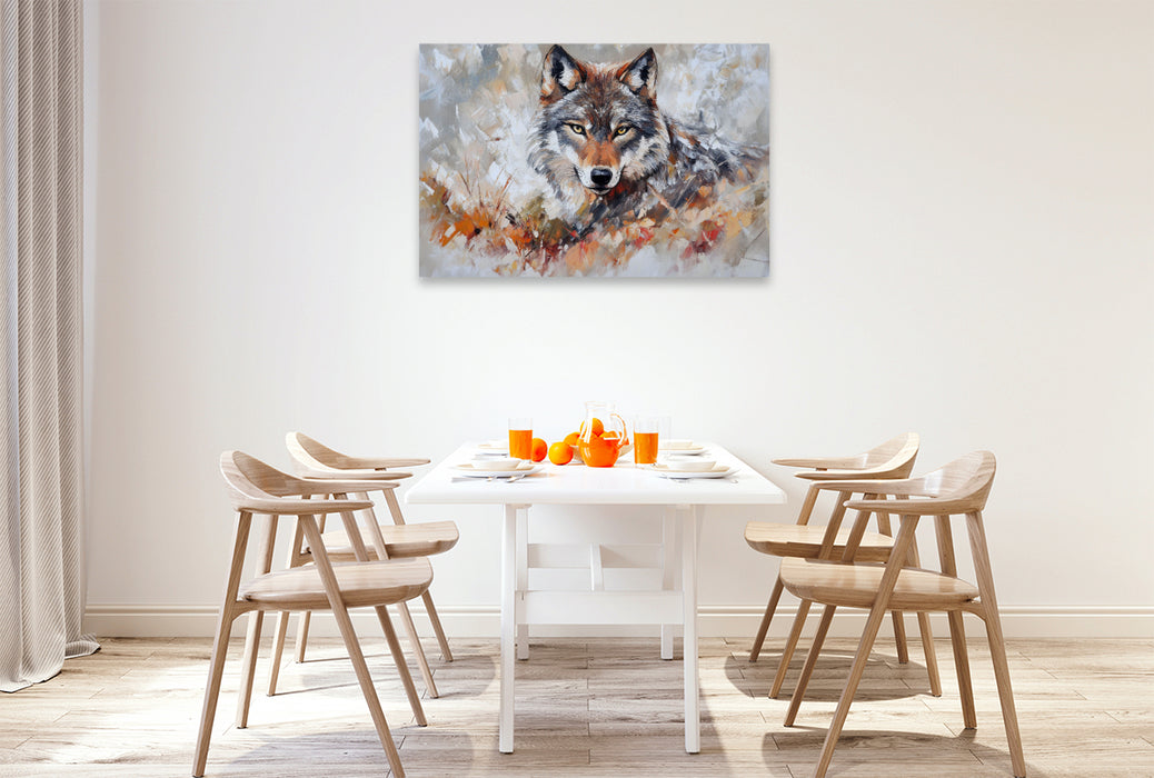 Premium Textil-Leinwand Wölfe schreien in der Kunst für Freiheit und Familie