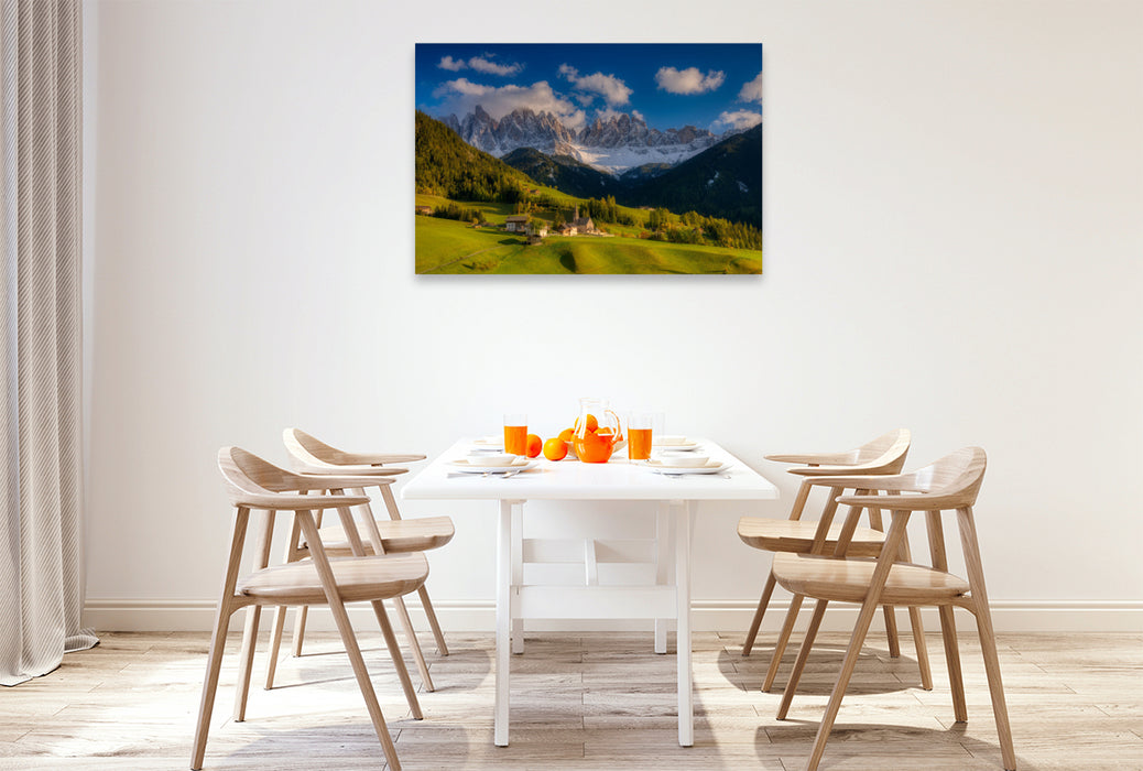 Premium Textil-Leinwand St. Magdalena (Villnöss, Dolomiten, Südtirol)