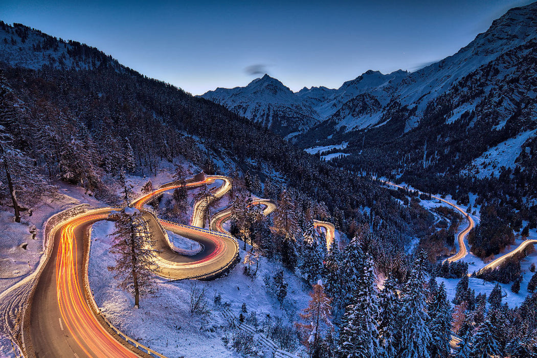 Premium Textil-Leinwand Maloja-Schlange (Maloja, Engadin, Schweiz)