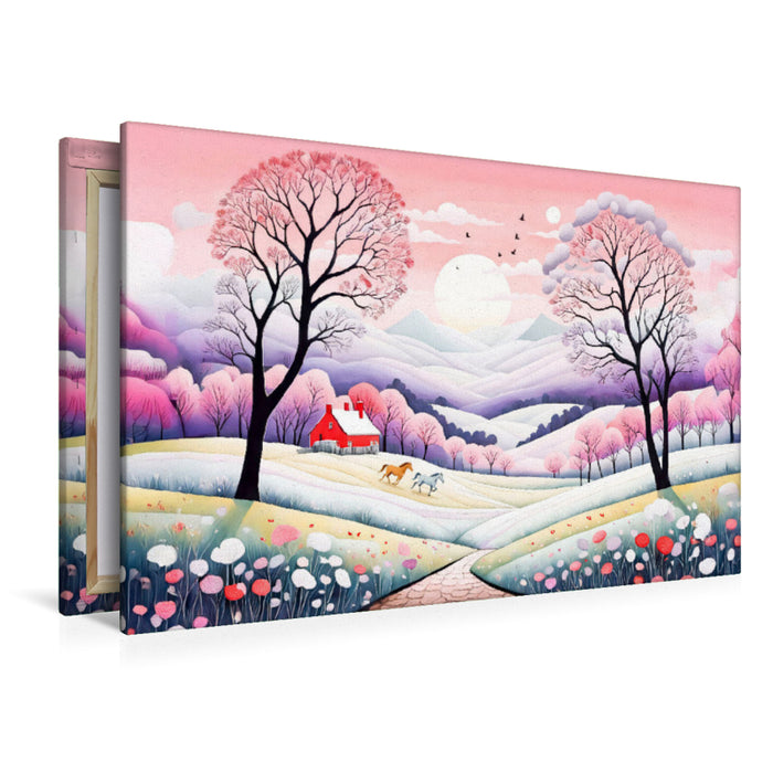 Premium Textil-Leinwand Zauberhafte Frühlingslandschaft im Abendlicht