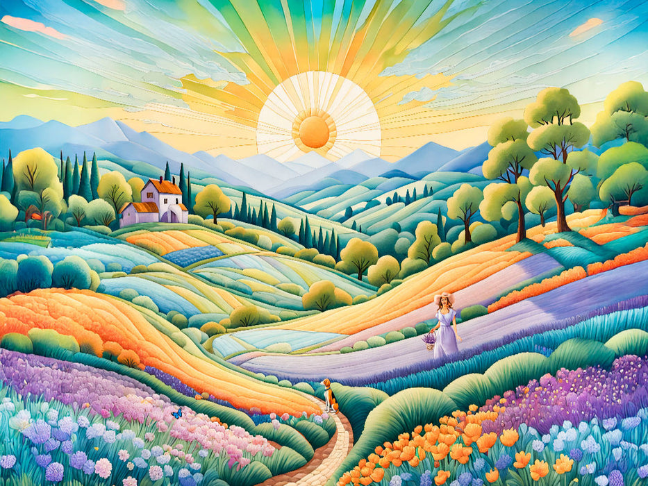 Farbige Hügellandschaft bei Sonnenaufgang - CALVENDO Foto-Puzzle'