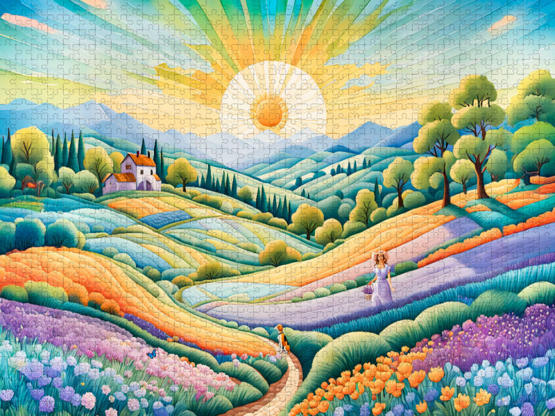 Farbige Hügellandschaft bei Sonnenaufgang - CALVENDO Foto-Puzzle'