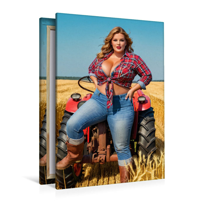 Premium Textil-Leinwand Clara – Die Traktor-Lady