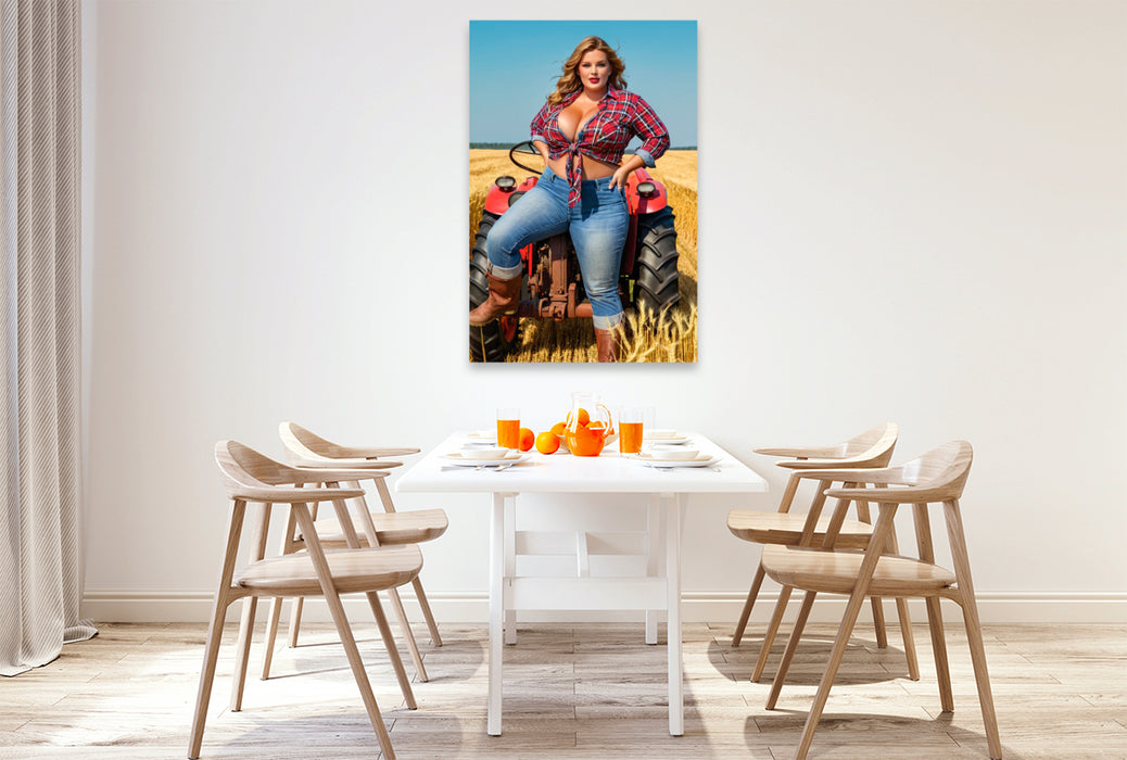 Premium Textil-Leinwand Clara – Die Traktor-Lady