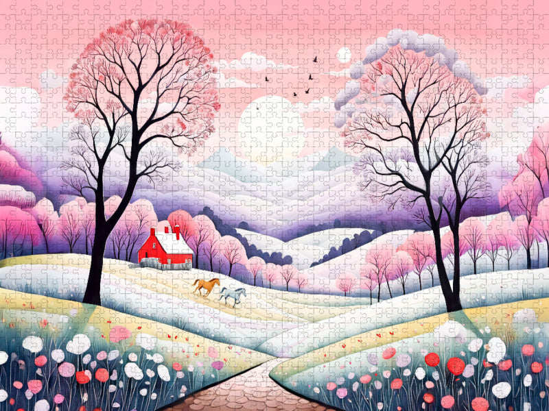 Zauberhafte Frühlingslandschaft im Abendlicht - CALVENDO Foto-Puzzle'