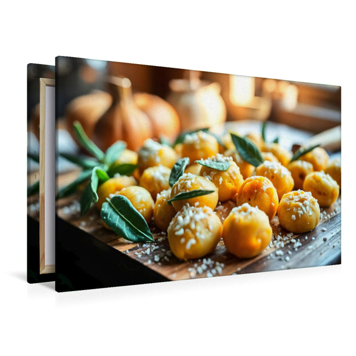 Premium Textil-Leinwand Kunst für die Sinne – Kürbisgnocchi auf HD-Leinwand