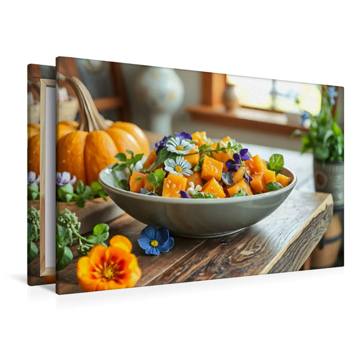 Premium Textil-Leinwand Frische trifft Kunst – Kürbissalat in HD