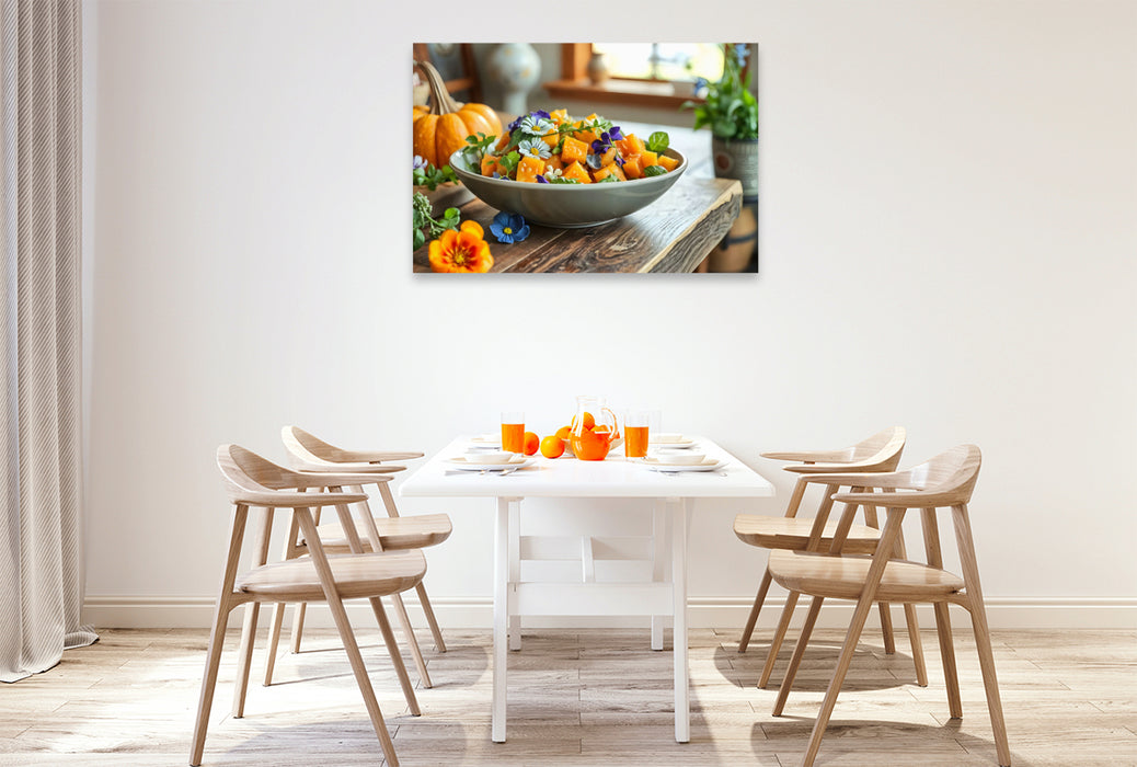 Premium Textil-Leinwand Frische trifft Kunst – Kürbissalat in HD