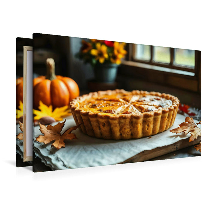 Premium Textil-Leinwand Herbstlicher Genuss für die Wand – Kürbisquiche in HD