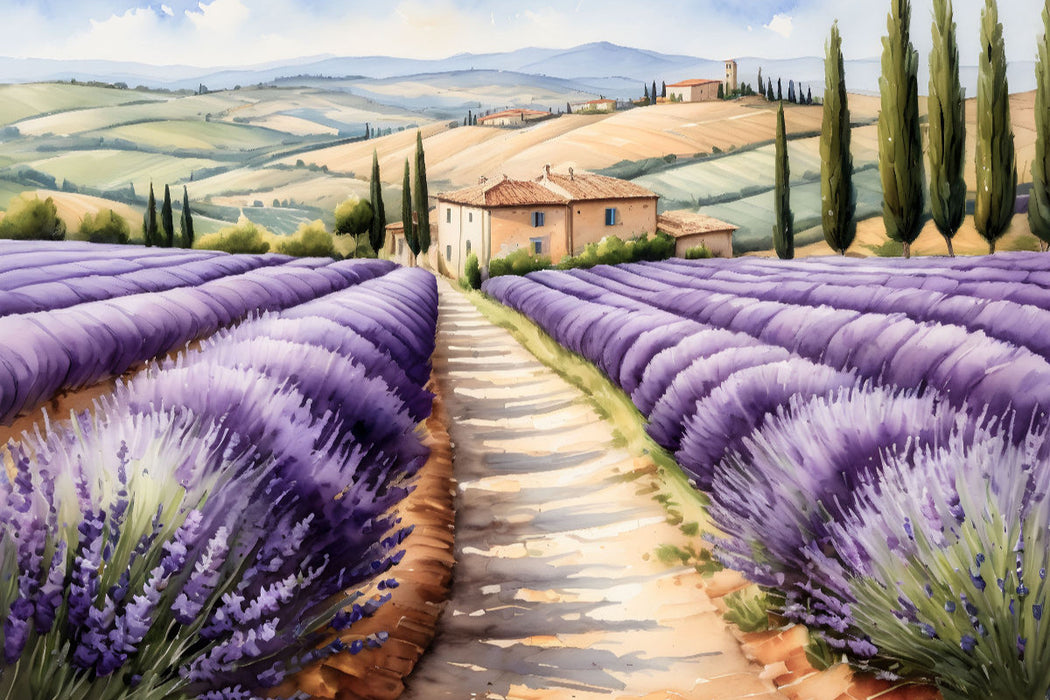 Premium Textil-Leinwand Lavendelfelder in der Toscana