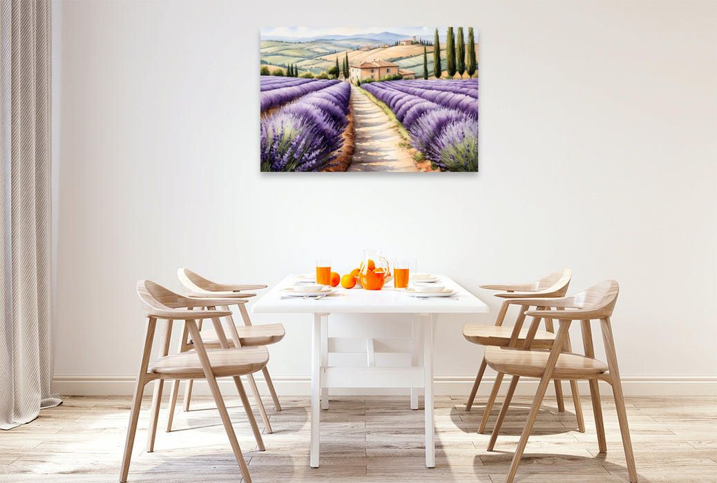 Premium Textil-Leinwand Lavendelfelder in der Toscana