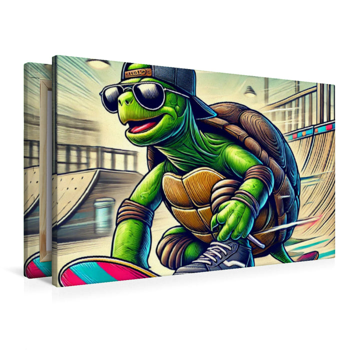 Premium Textil-Leinwand Skater-Turtle: Langsam war gestern