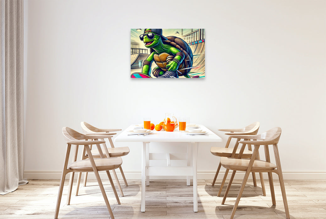 Premium Textil-Leinwand Skater-Turtle: Langsam war gestern