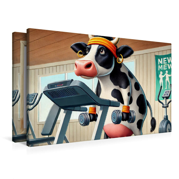 Premium Textil-Leinwand Kuh im Fitnessstudio