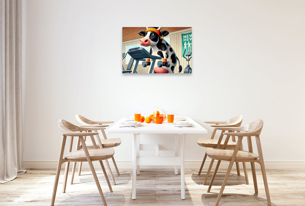 Premium Textil-Leinwand Kuh im Fitnessstudio
